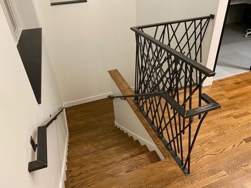 Custom steel railing, commercial stair
